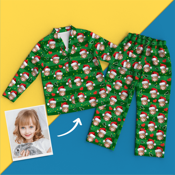 Imagen de Pijamas personalizados Pijamas de Navidad personalizados para hija - Pijamas unisex con copia de cara personalizada - El mejor regalo para la familia, amigo