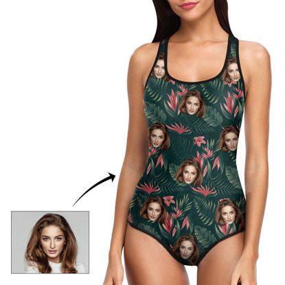 Afbeeldingen van Kostuum Gezicht Bladeren Dames Bikini Eendelig Pak - Multi Face Zwemkleding voor Vrijgezellenfeest - Zomer Beste Cadeau