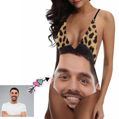 Image de Costume Funny Face imprimé léopard pour femme Bikini One Piece Suit - Maillots de bain multi-faces pour enterrement de vie de jeune fille - Meilleur cadeau d'été