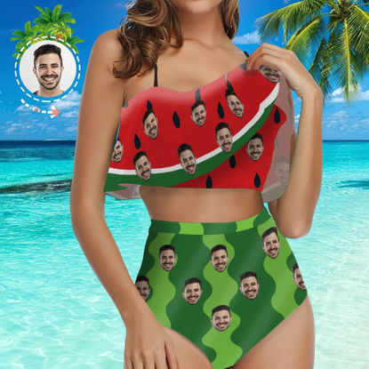 Afbeeldingen van Personalize Photo Copy Face Watermelon Women's Bikini Two Piece Suit - Multi Face Swimwear for Bachelorette Party - Summer Best Gift