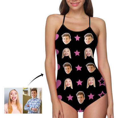 Image de Personnalisez le maillot de bain une pièce Bikini pour femme avec photo Funny Face Star - Maillots de bain multi-visages pour enterrement de vie de jeune fille - Meilleur cadeau d'été