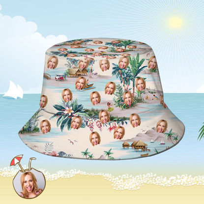 Afbeeldingen van Custom Bucket Hat | Personalized Face All Over Print Tropical Flower Print Hawaiian Fisherman Hat - Sea View | Best Gifts Idea for Birthday, Thanksgiving, Christmas etc.