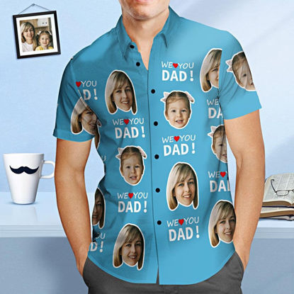 Image de Chemise hawaïenne personnalisée avec photo de visage - Chemise hawaïenne personnalisée pour hommes - Nous t'aimons papa - Meilleurs cadeaux de fête des pères pour la fête à la plage