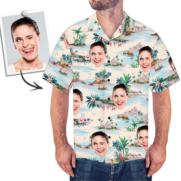 Image de Chemise hawaïenne personnalisée avec photo de visage - Personnalisez la chemise hawaïenne à manches imprimées sur toute la photo - Meilleurs cadeaux pour hommes - T-shirts de fête sur la plage comme cadeau de vacances
