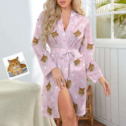 Image de Pyjama photo personnalisé de patte de chat de visage personnalisé - Robe de nuit/peignoir de photo d'animal familier personnalisé
