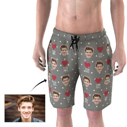 Afbeeldingen van Custom Photo Face Men's Beach Pant - Personalize Heart Polka Dots Face Drawstring Beach Short Pants - Multi Faces Quick Dry Swim Trunk, for Father's Day Gift or Boyfriend