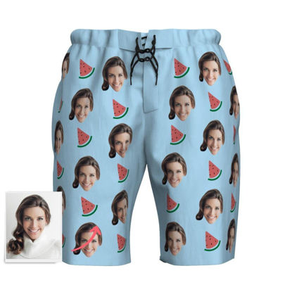Afbeeldingen van Custom Photo Face Men's Beach Pant - Personalized Face with Watermelon, Multi Faces Quick Dry Swim Trunk, for Father's Day Gift or Boyfriend