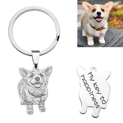 Afbeeldingen van Engraved Sterling Silver Pet Photo Keychain - Custom Photo Keychain - Engraved Key Chain - Pet Lover Gift Father's Day