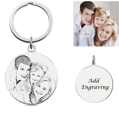 Afbeeldingen van Personalized Round Pendant Photo Keychain in 925 Sterling Silver -Custom Photo Keychain - Engraved Key Chain - Pet Lover Gift Father's Day