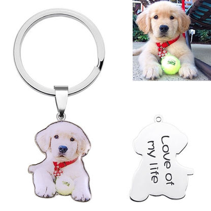 Afbeeldingen van Engraved Stainless Steel Colorful Pet Photo Keychain - Custom Photo Keychain - Engraved Key Chain - Pet Lover Gift Father's Day