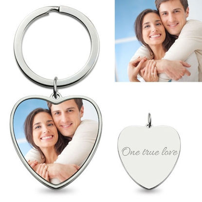 Afbeeldingen van Personalized Colorful Heart Pendant Photo Keychain Stainless Steel -Custom Photo Keychain - Engraved Key Chain - Pet Lover Gift Father's Day