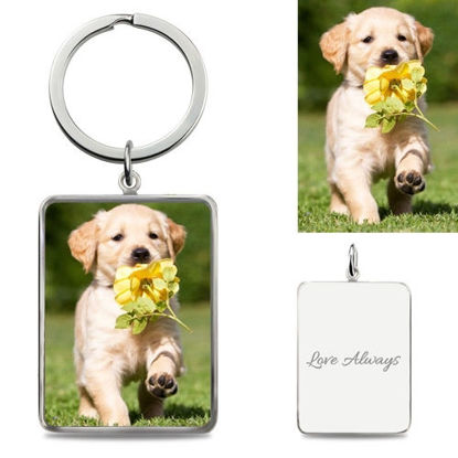 Afbeeldingen van Personalized Colorful Rectangular Pendant Photo Keychain Stainless Steel - Custom Photo Keychain - Engraved Key Chain - Pet Lover Gift Father's Day