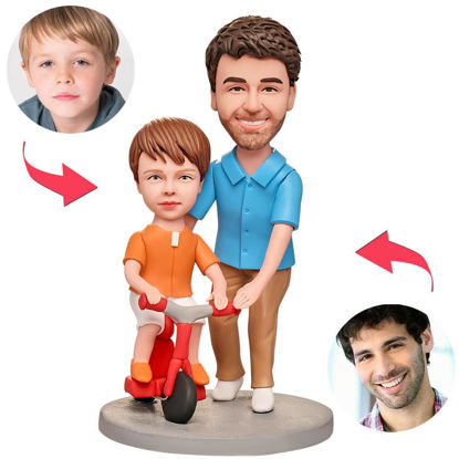 Image de Bobbleheads personnalisés: papa enseignant le fils à cyclisme bobbleheads | Bobbleheads personnalisés pour la personne spéciale comme une idée cadeau unique ｜ Meilleure idée cadeau pour l'anniversaire, Thanksgiving, Noël, etc.