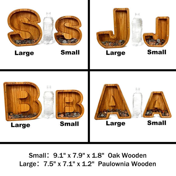 Picture of Personalized Wooden Piggy Bank for Kids Boys Girls - Large Piggy Banks 26 English Alphabet Letter-B - Transparent Money Saving Box
