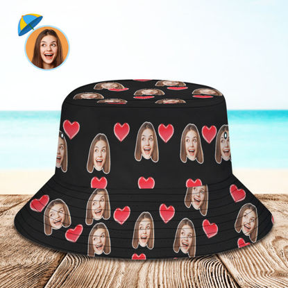 Afbeeldingen van Custom Your Photo Face And Pet Summer Bucket Hat | Fisherman Hat - Heart Black | Best Gifts Idea for Birthday, Thanksgiving, Christmas etc.