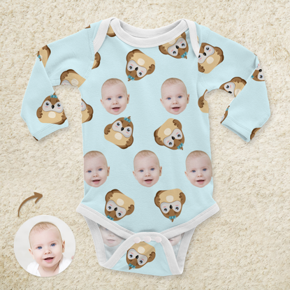 Picture of Custom Baby Clothing  Personalized Baby Onesies Infant Bodysuit with Funny Personalized Duplicate Avatar Long-Sleeve with Cute Cartoon Owl