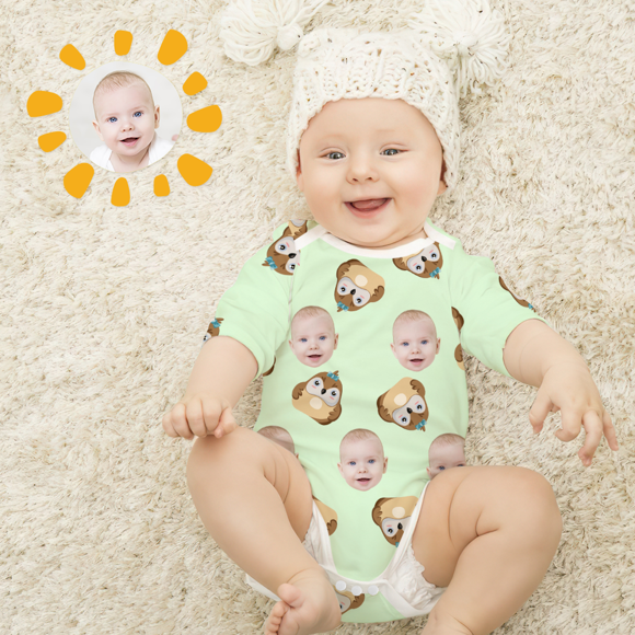 Imagen de Ropa de bebé personalizada Onesies de bebé personalizados Body infantil con divertido avatar duplicado personalizado de manga larga con lindo búho de dibujos animados