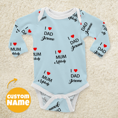 Bild von Personalisierte Babykleidung Personalisierte Baby Onesies Säuglingsbody mit personalisiertem Namen Langarm - I Love Dad & Mum