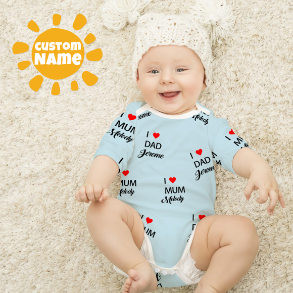 Imagen de Ropa de bebé personalizada Onesies de bebé personalizados Body infantil con nombre personalizado de manga larga - I Love Dad & Mum
