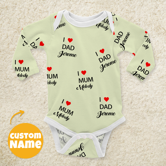 Imagen de Ropa de bebé personalizada Onesies de bebé personalizados Body infantil con nombre personalizado de manga larga - I Love Dad & Mum
