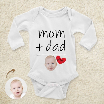 Picture of Custom Baby Clothing Personalized Baby Onesies Infant Bodysuit with Personalized Baby Face Long-Sleeve - Mom Plus Dad Equals Me