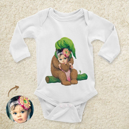 Bild von Benutzerdefinierte Babykleidung Personalisierte Baby Onesies Säuglingsbody mit personalisiertem Babygesicht Langarm - Bären-Umarmungs-Baby
