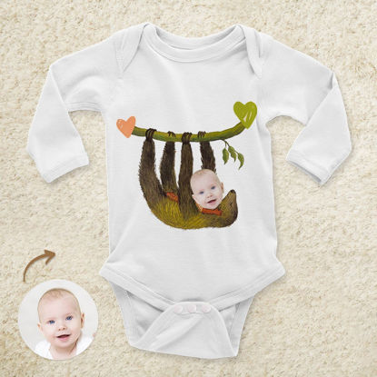 Picture of Custom Baby Clothing Personalized Baby Onesies Infant Bodysuit with Personalized Baby Face Long-Sleeve - Sloth