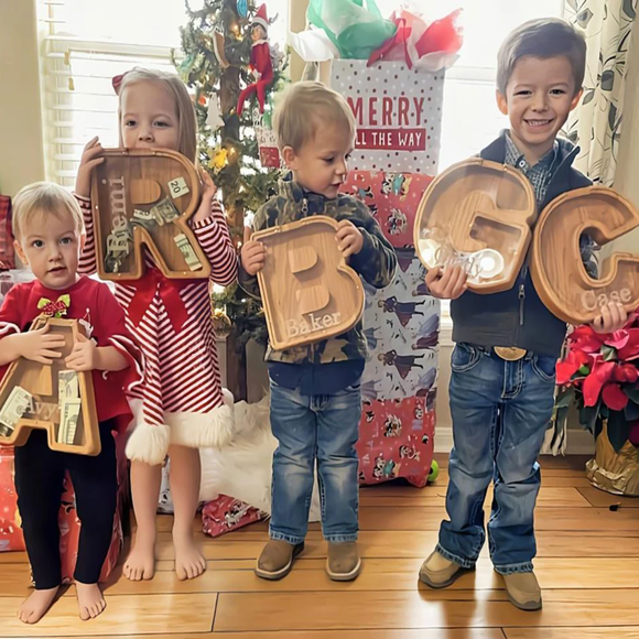 Imagen de Hucha de madera personalizada para niños y niñas, huchas grandes, 26 letras del alfabeto inglés-R, caja transparente para ahorrar dinero
