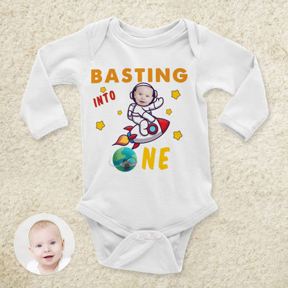 Bild von Kundenspezifische Babykleidung Personalisierte Baby Onesies Säuglingsbody mit personalisiertem Babygesicht Langarm - Rakete