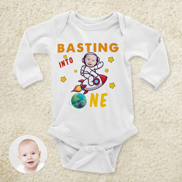 Picture of Custom Baby Clothing Personalized Baby Onesies Infant Bodysuit with Personalized Baby Face Long-Sleeve - Rocket