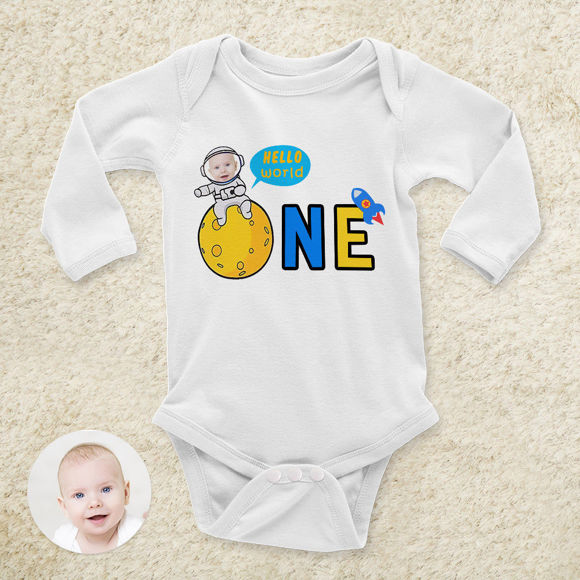 Imagen de Ropa de bebé personalizada Body de bebé personalizado Body Infantil con Carita de Bebé Personalizada Manga Larga - Ir A La Luna
