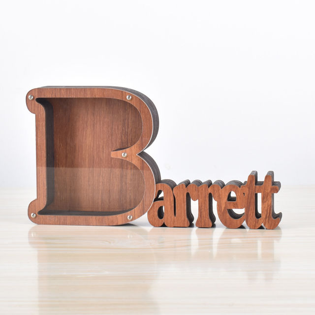 Picture of Personalized Wooden Name Piggy-Bank for Kids Boys Girls - Large Piggy Banks 26 English Alphabet Letter-B - Transparent Money Saving Box