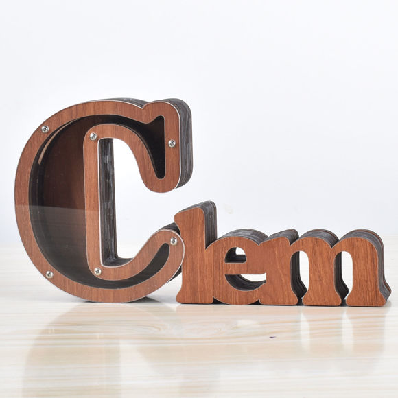 Imagen de Hucha de madera personalizada con nombre para niños y niñas, huchas grandes, 26 letras del alfabeto inglés-C, caja de ahorro de dinero transparente