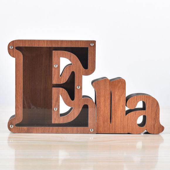 Imagen de Hucha de madera personalizada con nombre para niños y niñas, huchas grandes, 26 letras del alfabeto inglés-E, caja de ahorro de dinero transparente
