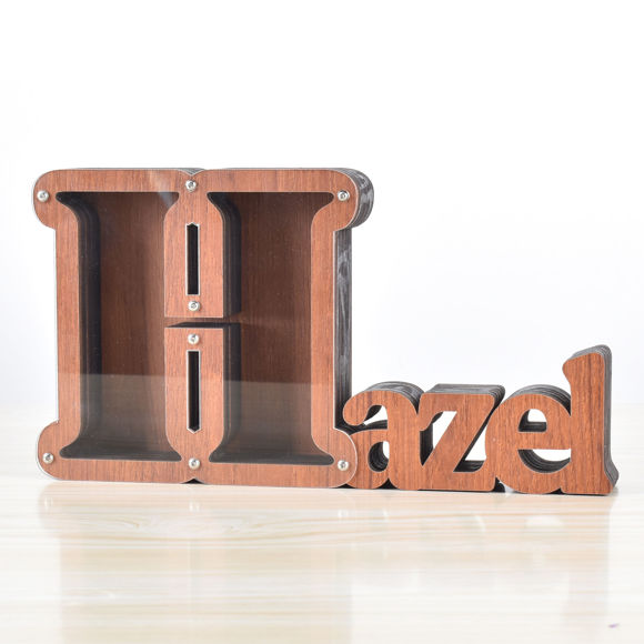 Imagen de Hucha de madera personalizada con nombre para niños y niñas, huchas grandes, 26 letras del alfabeto inglés-H, caja de ahorro de dinero transparente
