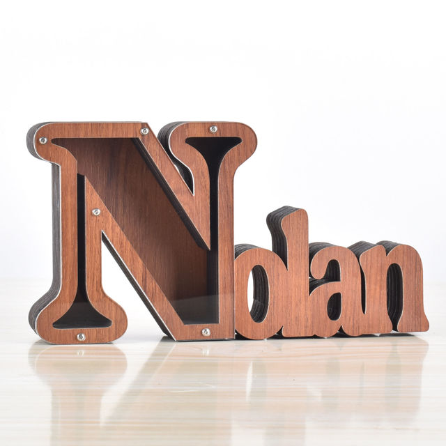 Picture of Personalized Wooden Name Piggy-Bank for Kids Boys Girls - Large Piggy Banks 26 English Alphabet Letter-N - Transparent Money Saving Box