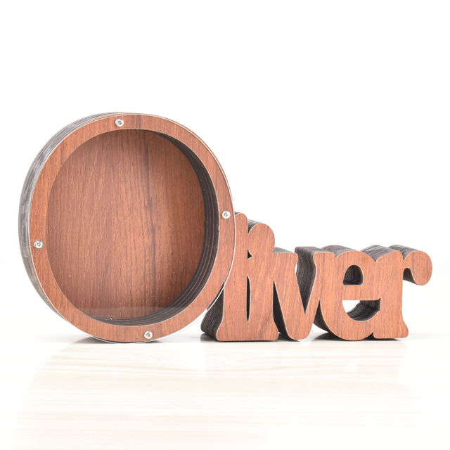 Picture of Personalized Wooden Name Piggy-Bank for Kids Boys Girls - Large Piggy Banks 26 English Alphabet Letter-O - Transparent Money Saving Box