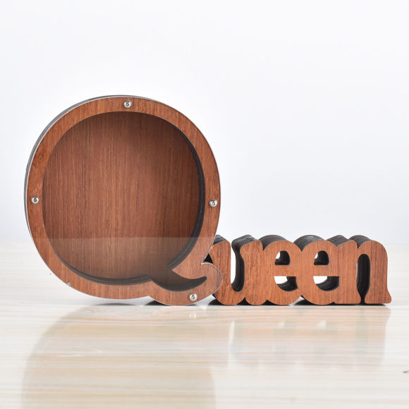 Imagen de Hucha de madera personalizada con nombre para niños y niñas, huchas grandes, 26 letras del alfabeto inglés-Q, caja de ahorro de dinero transparente