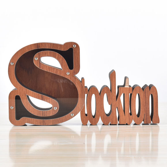 Picture of Personalized Wooden Name Piggy-Bank for Kids Boys Girls - Large Piggy Banks 26 English Alphabet Letter-S - Transparent Money Saving Box