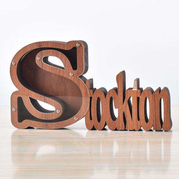 Picture of Personalized Wooden Name Piggy-Bank for Kids Boys Girls - Large Piggy Banks 26 English Alphabet Letter-S - Transparent Money Saving Box