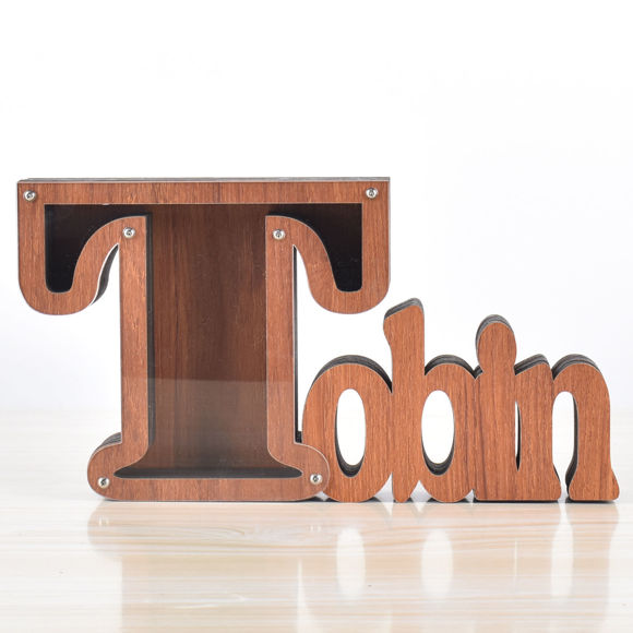 Imagen de Hucha de madera personalizada con nombre para niños y niñas, huchas grandes, 26 letras del alfabeto inglés-T, caja de ahorro de dinero transparente