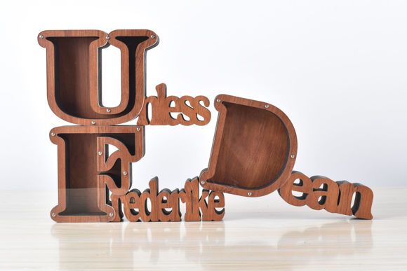 Imagen de Hucha de madera personalizada con nombre para niños y niñas, huchas grandes, 26 letras del alfabeto inglés-U, caja de ahorro de dinero transparente