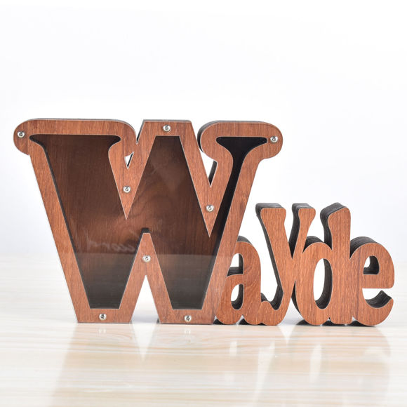 Imagen de Hucha de madera personalizada con nombre para niños y niñas, huchas grandes, 26 letras del alfabeto inglés-W, caja de ahorro de dinero transparente