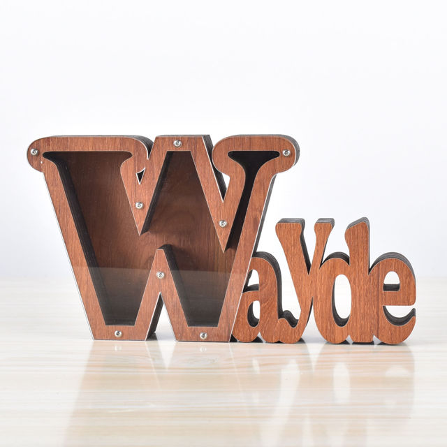 Picture of Personalized Wooden Name Piggy-Bank for Kids Boys Girls - Large Piggy Banks 26 English Alphabet Letter-W - Transparent Money Saving Box