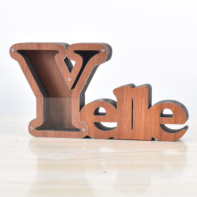 Picture of Personalized Wooden Name Piggy-Bank for Kids Boys Girls - Large Piggy Banks 26 English Alphabet Letter-Y - Transparent Money Saving Box