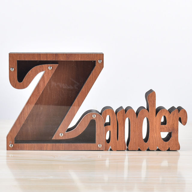 Picture of Personalized Wooden Name Piggy-Bank for Kids Boys Girls - Large Piggy Banks 26 English Alphabet Letter-Z - Transparent Money Saving Box