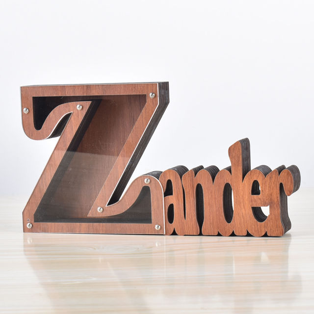 Picture of Personalized Wooden Name Piggy-Bank for Kids Boys Girls - Large Piggy Banks 26 English Alphabet Letter-Z - Transparent Money Saving Box