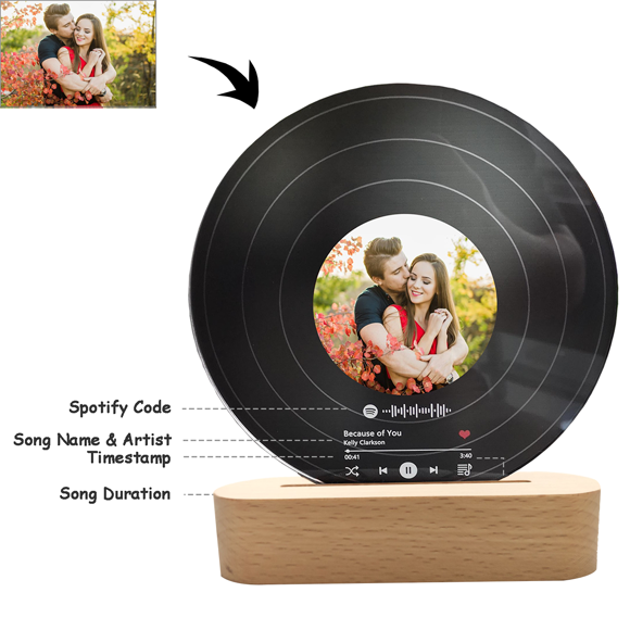 Imagen de Álbum de fotos acrílico personalizado, grabación de música, decoración de Base de madera, código de Spotify escaneable personalizado, regalo para amantes de la música