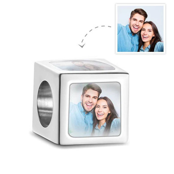 Bild von Kundenspezifischer vierseitiger quadratischer Foto-Charm aus 925er Sterlingsilber