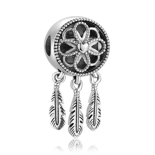 Picture of Custom Four-Sided Square Photo Charm Dreamcatcher Platinum Plated in 925 Sterling Silver